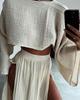 2024 Chic Linen Blend Cropped Top & High Waist Slit Two-Piece Suit