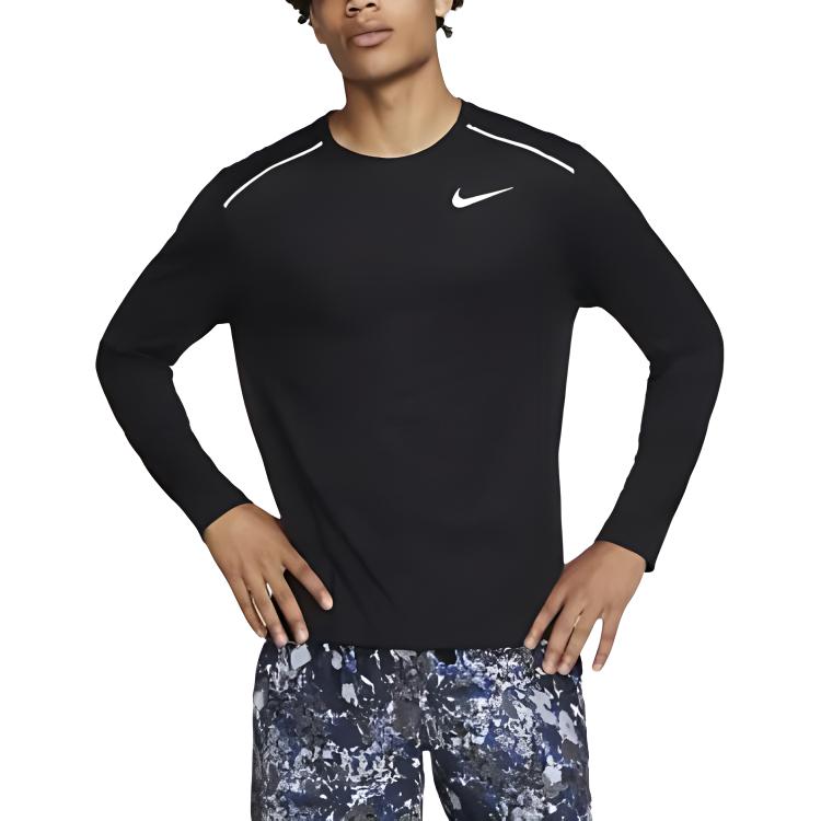 Nike Rise 365 Breathable Mesh Long-Sleeve Running Top Men Tops Black AQ9924-010