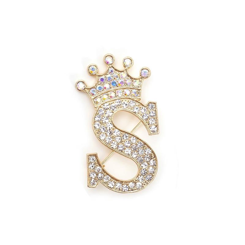 1 Pièce Broches pour Femmes & Hommes Broche Initiale Épingle de Col Strass Cristal Mode A-Z Ton Doré Épingle Corsage