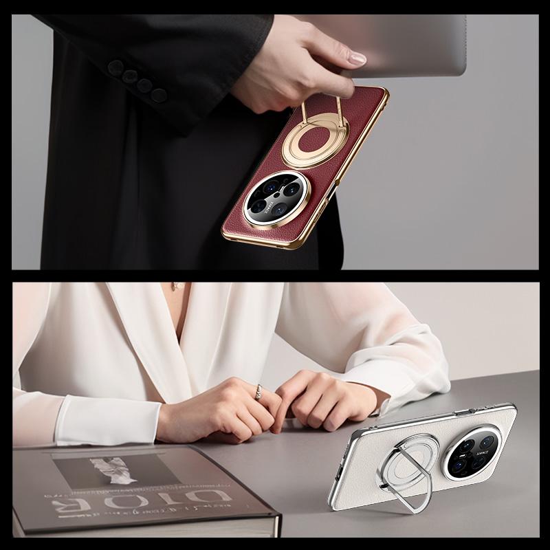 Luxury Magnetic Leatherette Bracket Case For Huawei Mate 70 60 50 Pro Plus Magsafe Wireless Charging Hidden Stand Back Cover