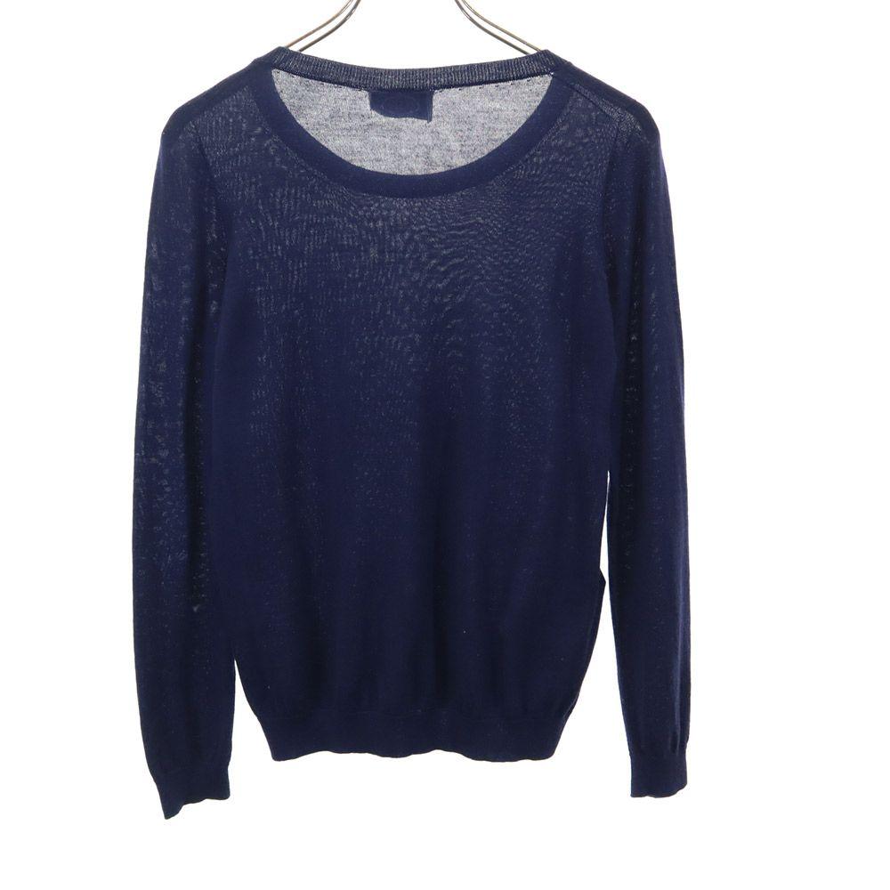 PRADA wool Long sleeve sweater 38 Navy system Knit Thin Women Used