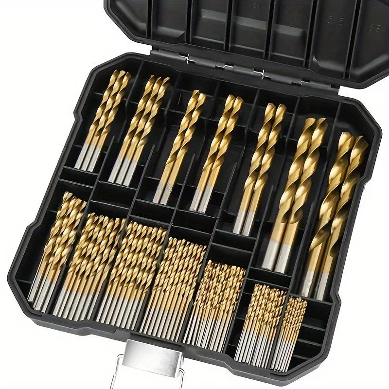 Mixed Drill Bit Set 99pcs Titanium Coated High Speed Durable For Metal Wood Plastic Aluminum Alloy Storage Case Workshop Tool
