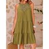 Summer Hollow Back Dress Casual Sleeveless A Line Layered Swing Vest Skirt Beach Vacation Mini