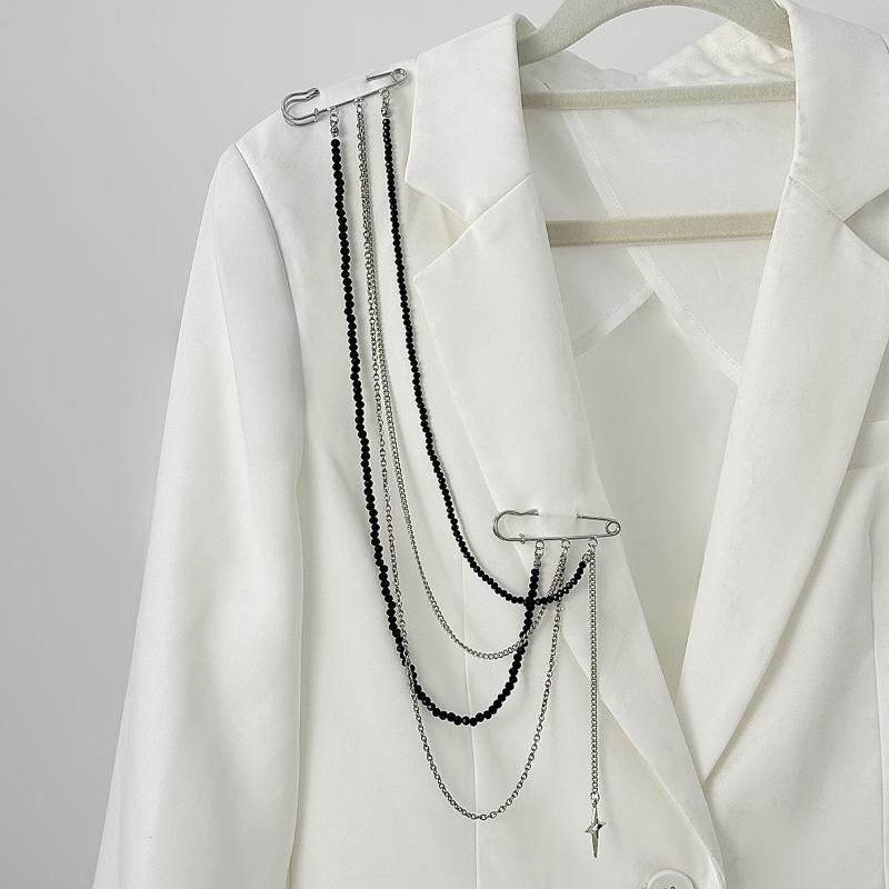 Fashion Metal Star Tassel Brooches Personality Sweet Cool Multi-Layer Tassel Double Pin Brooch Diy Clothes Jewelry Accessories