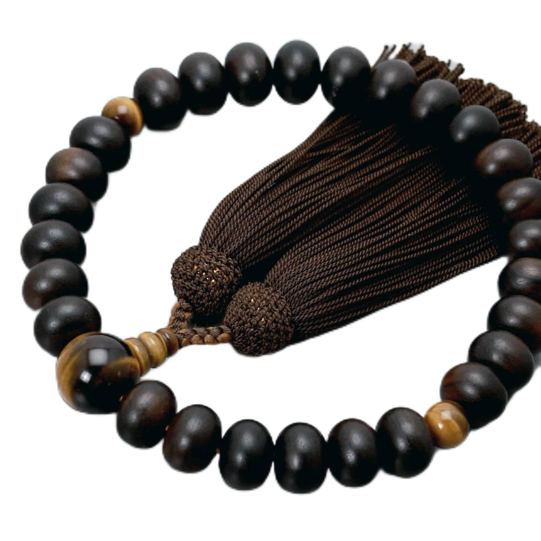 

Men s Kyoto Buddhist Prayer Beads, Matte Striped Ebony, 23 Mandarin Orange Beads, Tiger s Eye Stone, Silk Tassel, Suitable for All Sects, Ideal for