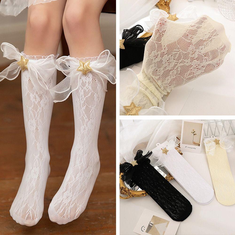Bow Star Hollow Out Gauze Korean Style Stockings Kids Hosiery Knee High Socks Girls Long Socks