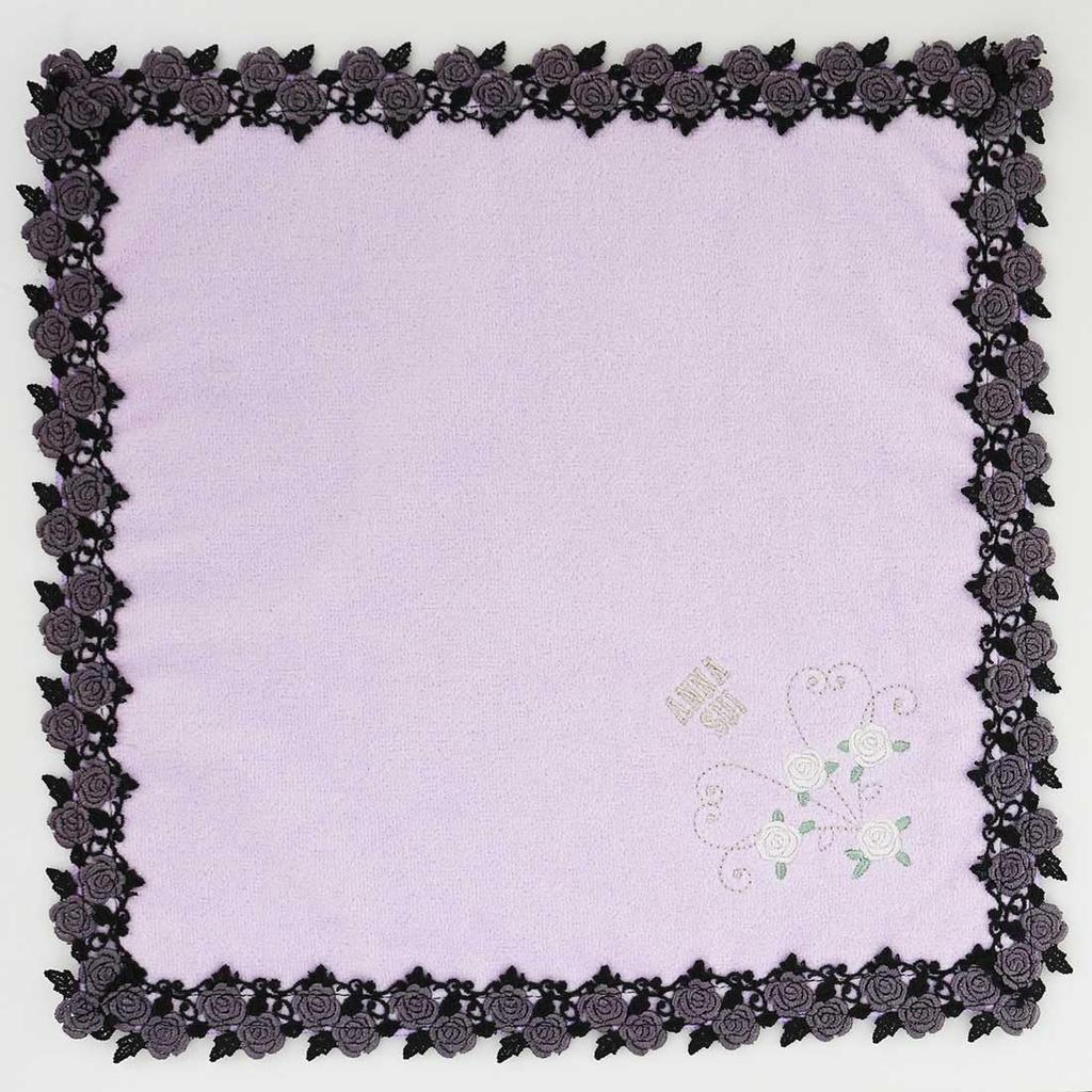 ANNA SUI Large Rose Lace Handkerchief Hand ANNA SUI (Purple) [100% Cotton] Women's Towel, Approx. 28cm, 109109-0001-01