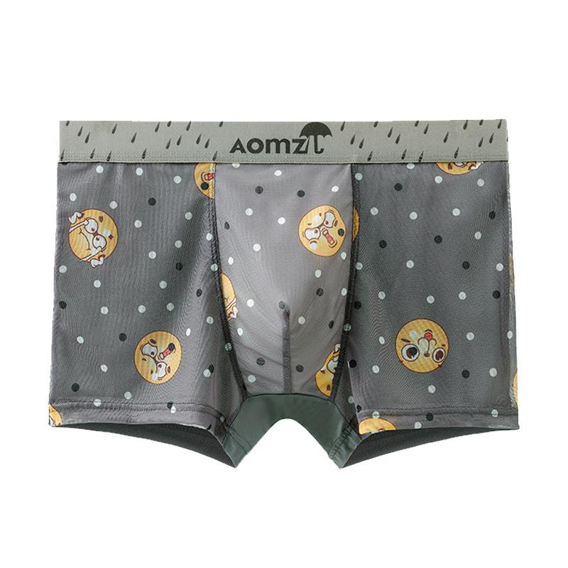 Men's Ice Silk Printing Boxer Briefs Tide Men's Summer Ice Cool Breathable Four Corner Short Underwear Head