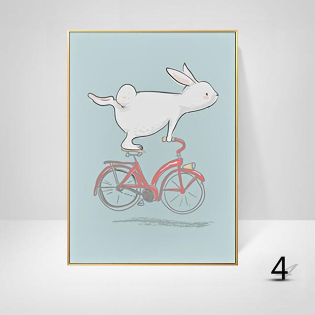 Cartoon Animal Canvas Painting Elephant Rabbit Balloon Children's Room Decorative Painting Creative Art Hanging Painting