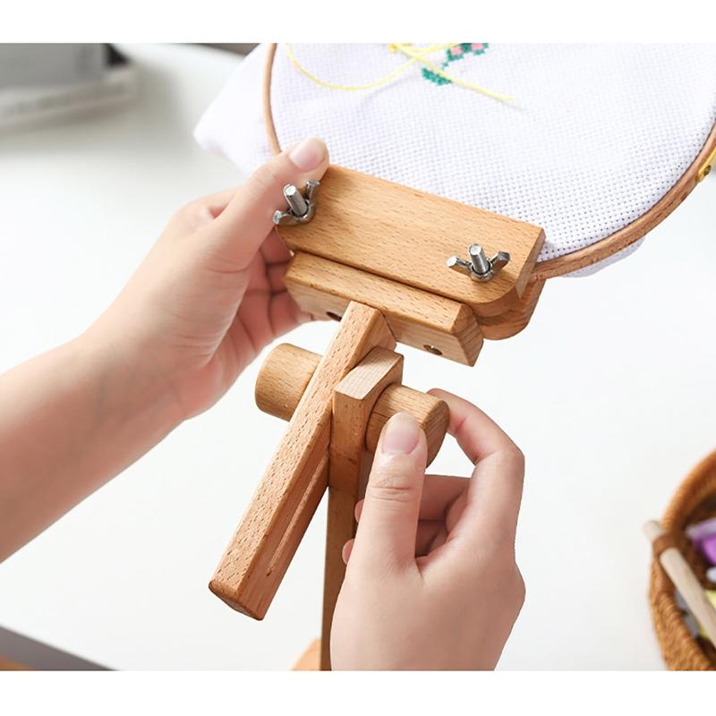 Support de bureau réglable rotatif à 360 degrés, cadre de broderie intégré pour point de croix, cerceau de broderie en bois