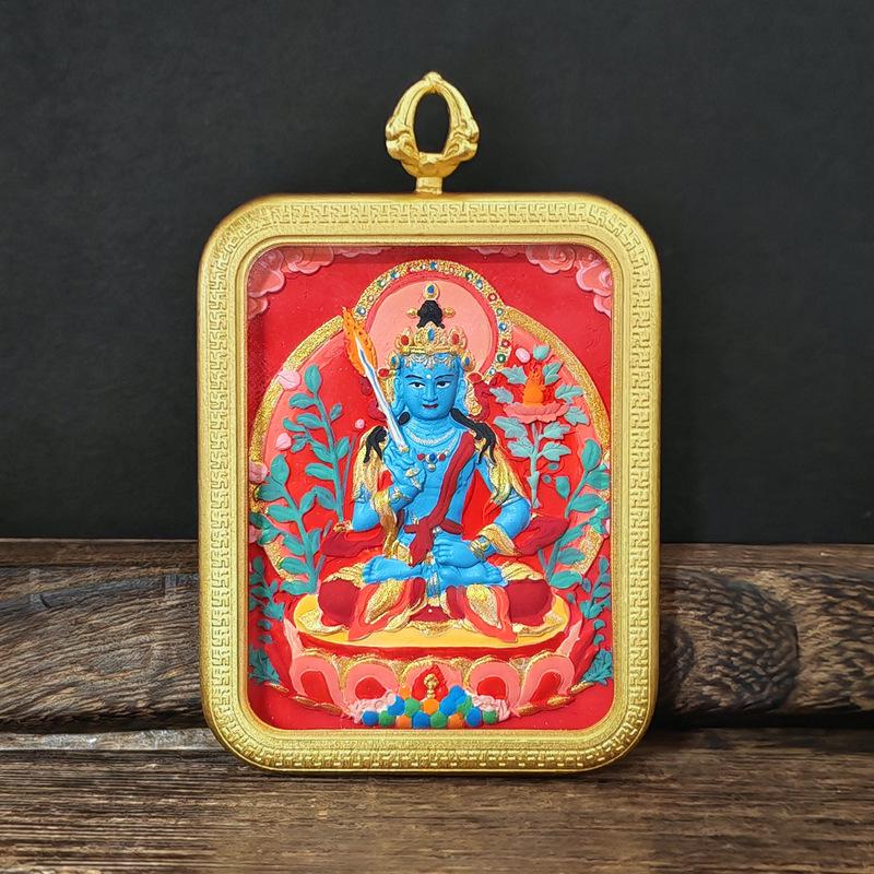 Tibetisches Grünes Tara & Gelbes Jambhala Amulett: Titanstahl Medizin Buddha Anhänger