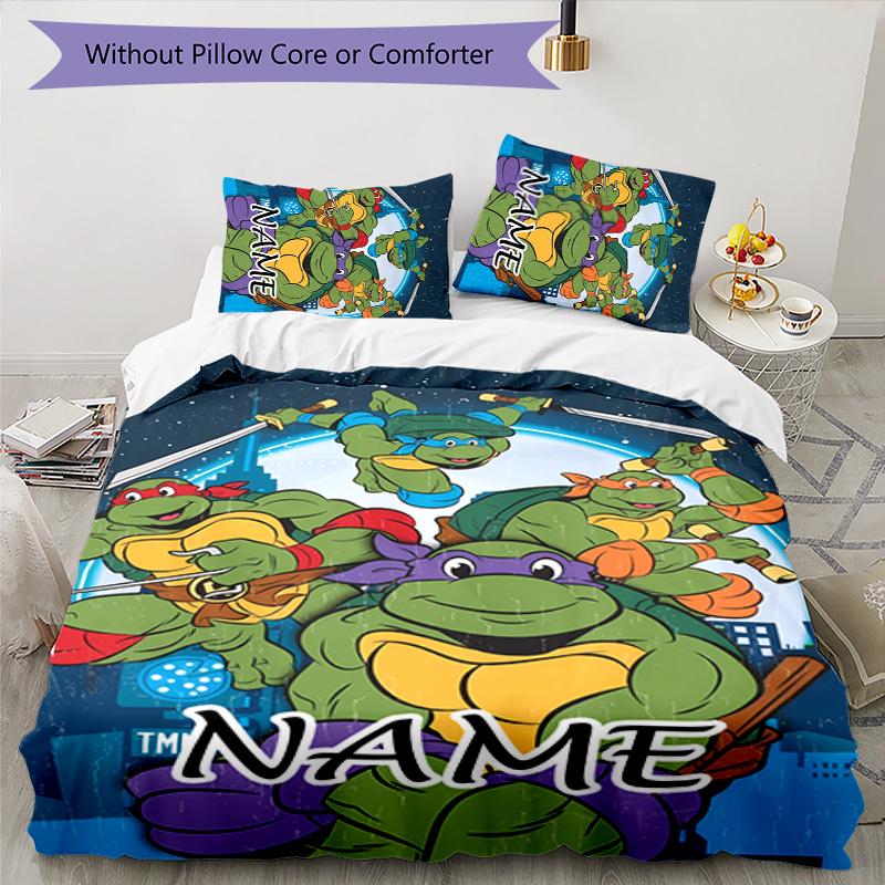 3pcs TMNT Cover Set - Personalized Name, HD Printed Bedding with 1 Cover and 2 Pillowcases - Perfect for Home Decor, Easy Care