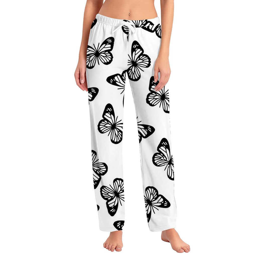 Womens Pajama Pants Sleepwear Casual Drawstring Elastic Waist Pants Comfy Straight Yoga Loose Trousers