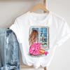 Cartoon Rudolph Reindeer Snowflake Print T Shirt Women Merry Christmas Holiday Short Sleeve Top