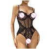 Spaßige Unterwäsche Einfarbig Hängende Träger Pyjama Damen Sexy Spitzenmuster Mesh-Set