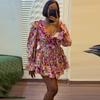 European and American Women's Clothing Summer New African Sweet and Spicy Style V-neck Lantern Sleeve Ruffle Floral Dress