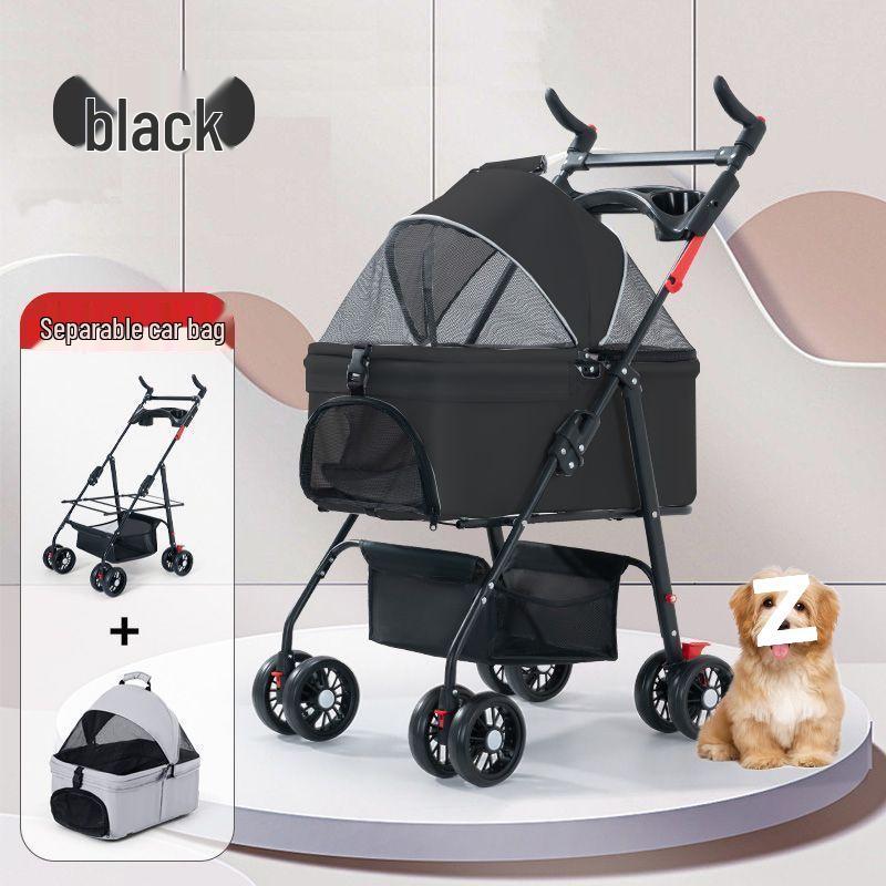 Lightweight Foldable Pet Stroller with Detachable Basket for Dogs and Cats