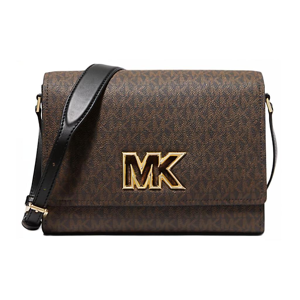 Michael Kors Mk Mimi Monogram Cutout Metal Logo Flap Coated Canvas Shoulder Crossbody Bag Medium Women bags Brown Black 35T2G8IM2B-BROWN/BLK
