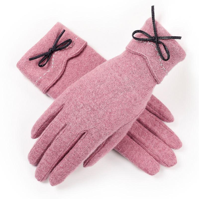 Wool Gloves Women Autumn Winter Windproof Cold Proof Fleece Warm Outdoor Sports Driving Touchscreen Finger Gloves