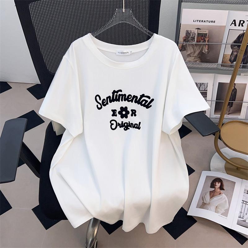 

Women s Plus Size Slimming Mid-Length Crew Neck T-Shirt - 200/300/350 Jin 7XL чёрный