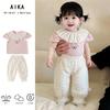 Baby Girl Summer Thin Short Sleeve T Shirt And Mosquito Proof Pants Set Breathable Two Piece Outfit For Infants