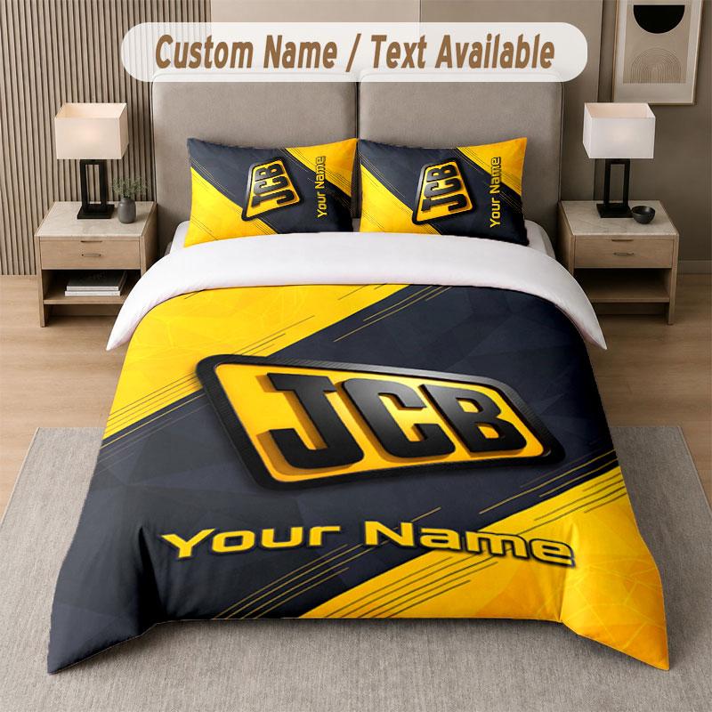 Custom Bedding Set JCB Pattern, Print Name Text 1 Duvet Cover Plus 2 Pillowcases Home Textile