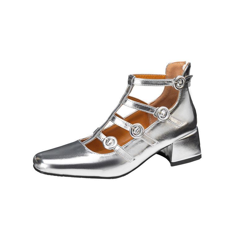 

Женские туфли на низком каблуке, весна и лето, новые, удобные и модные, римские туфли на толстом каблуке большого размера 46