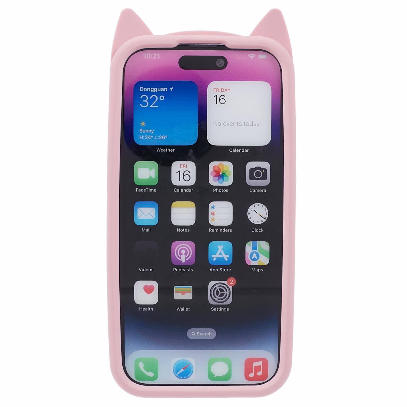 

For iPhone 14 Pro Max Flexible Phone Case 3D Moustache Cat Silicone Phone Cover Pink