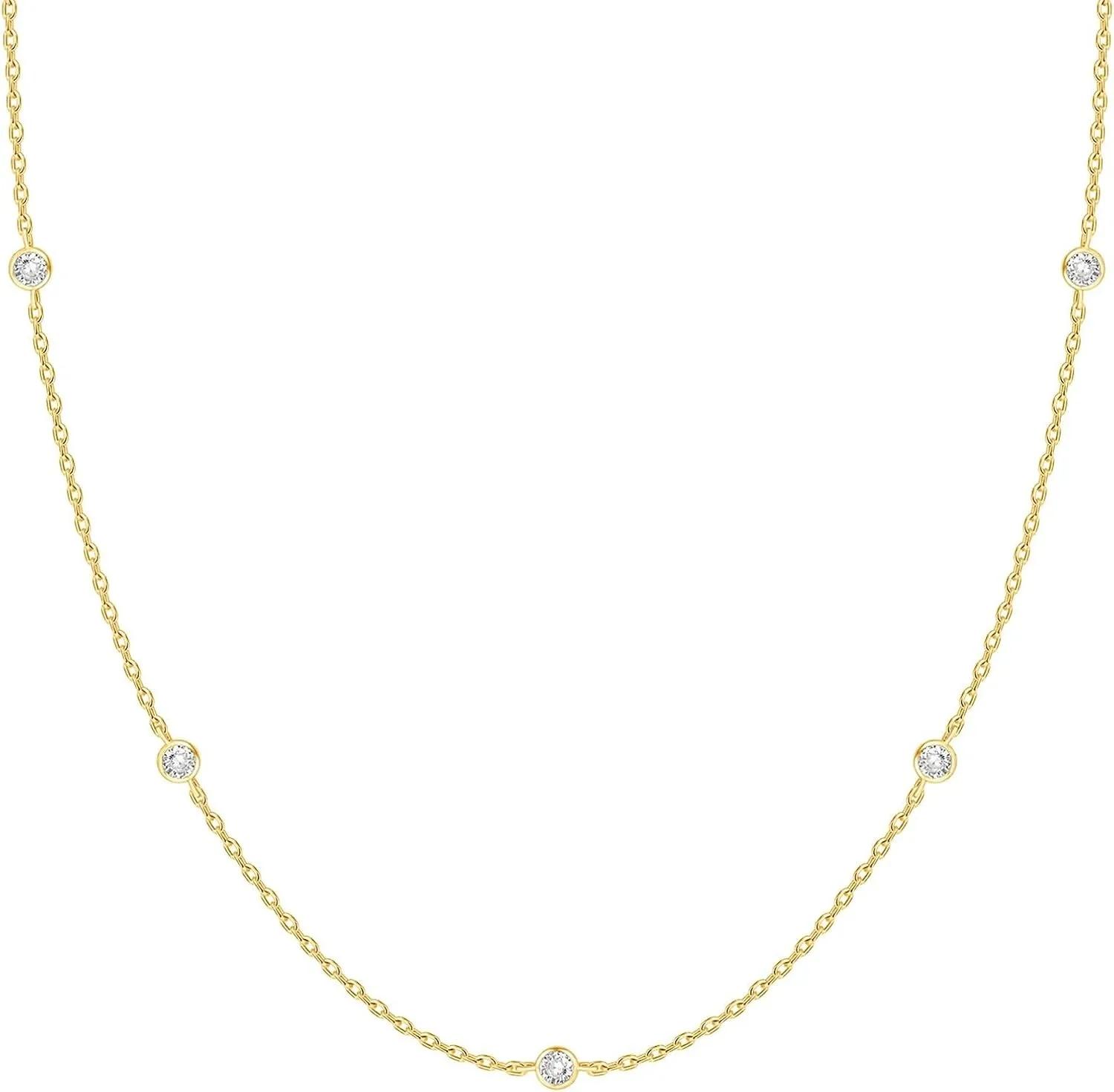 

K Gold Plated Station Necklace Silver Plated Diamond Necklace For Women Simulated Diamond Necklaces Gift for Women CZ Chain 40cm золотой