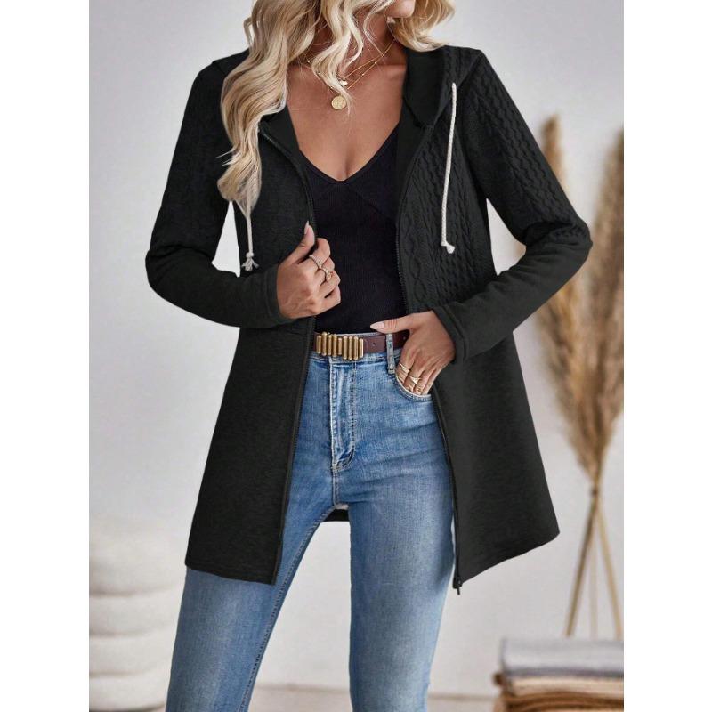 JKASHDK Dámská módní ležérní jednobarevná potisk podzim zima s dlouhým rukávem s kapucí bundy a kabáty