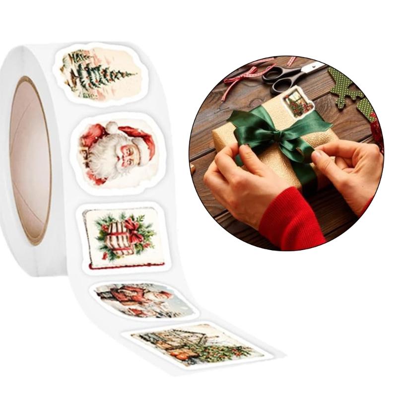 1000 Stück Weihnachtsverpackungsetiketten Klebeetikett Weihnachtsdekorativer Aufkleber für Scrapbooking Umschlagversiegelung Verpackung