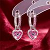 Charm Female Rose Red Zircon Stone Heart Hoop Earrings Vintage Fashion Silver Color Wedding  For Women