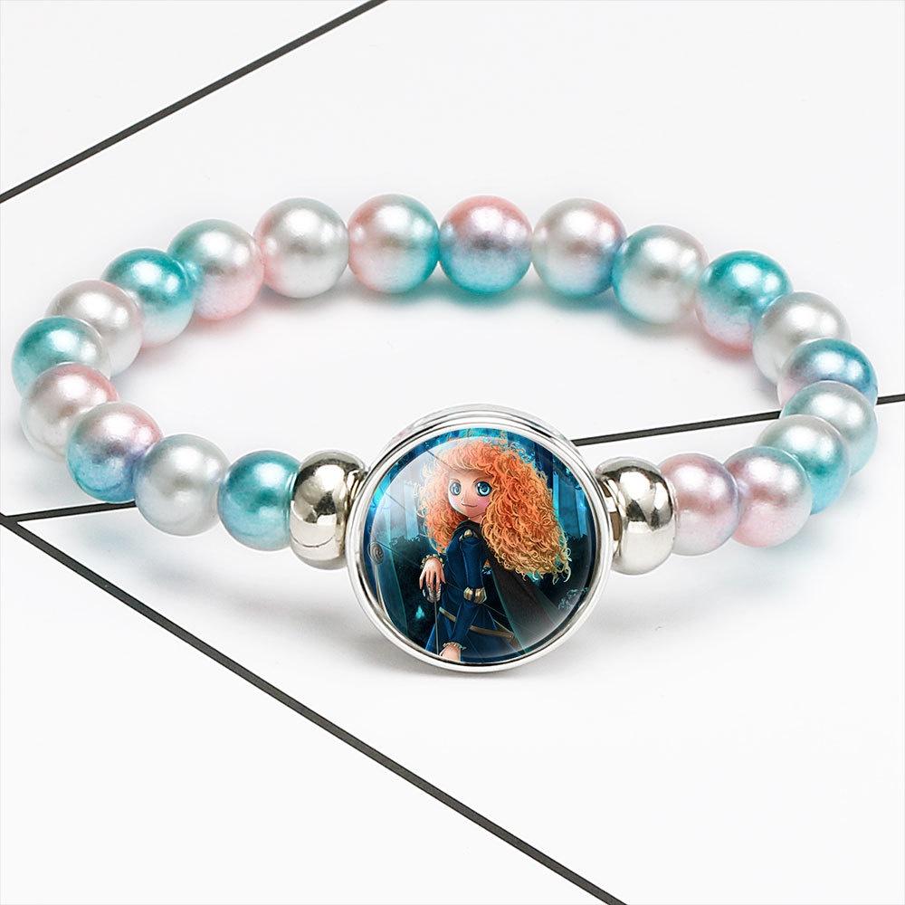 Princess Series Bracelet For Children Creative Cartoon Image Rainbow Beads Adjustable Wristband