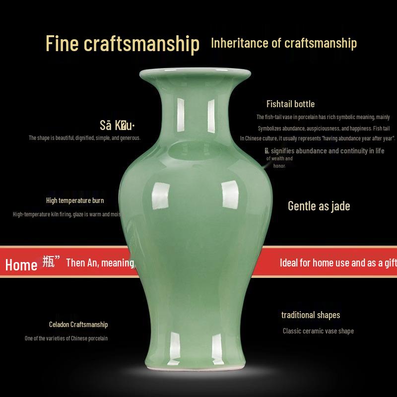 Green Glaze Antique Chinese-style Jingdezhen Ceramic Vase for Flower Arrangement and Home Decoration