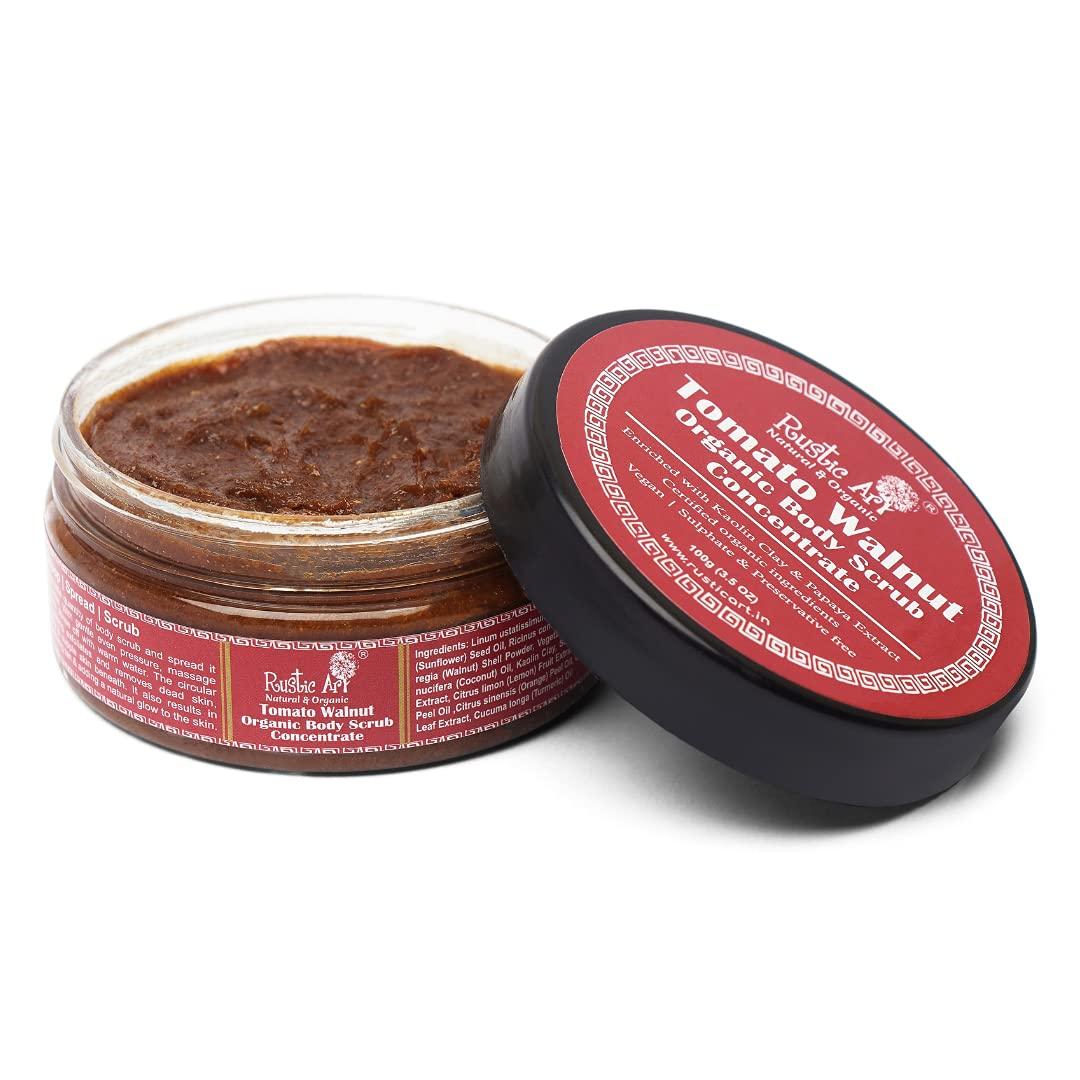 Rustic Art Tomato Walnut Body Scrub Concentrate | Foaming Exfoliant with Walnut Shell & Fruit Extracts | Sulphate and Paraben Free | Smooth, Radian