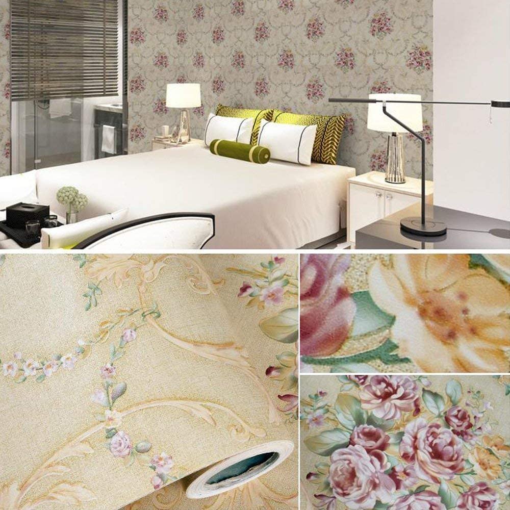 Peel and Stick Wallpaper Removable Vintage Yellow Floral Self Adhesive Wallpaper Shelf Drawer Liner Wall Paper Decorative Roll