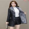 Women's Mid-Length PU Leather Jacket - 2026 Autumn/Winter, Slim Fit with Waist-Cinching, Velvet-Lined for Extra Warmth, Trendy Korean Style.