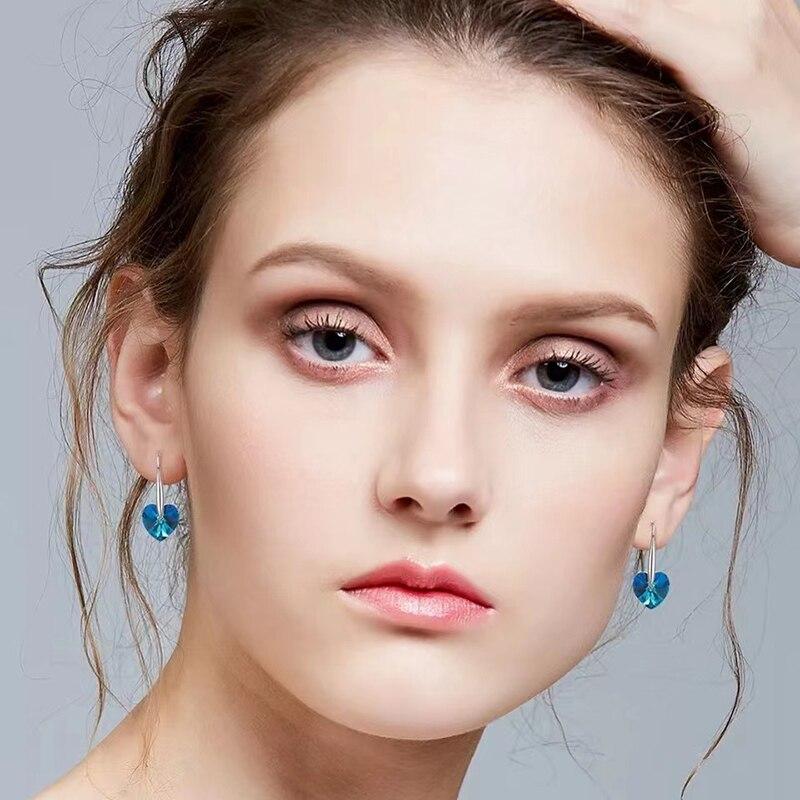 Oryginalne kolczyki ze srebra próby 925 2022 niebieskie fioletowe kryształy w kształcie serca spadek wiszące kolczyki dla kobiet piękna biżuteria na prezenty