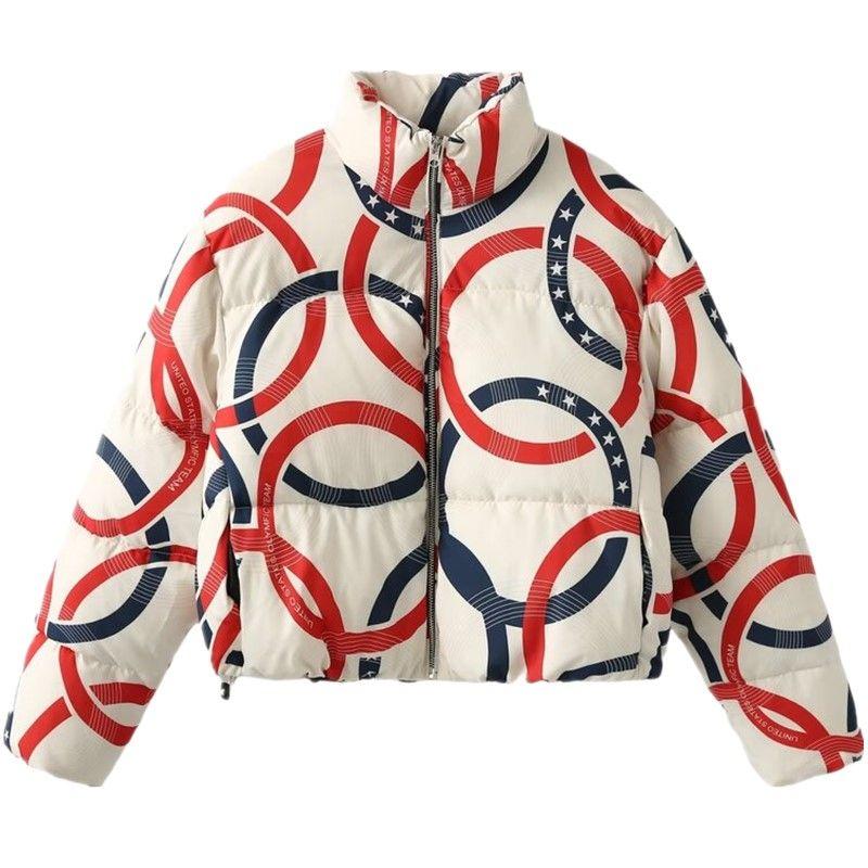 

Fashion Wind 2024 Fall and Winter New Arrival Female Stylish Loose Easiest for Match Long Sleeves Olympic Fifth Ring Jacket Cotton Coat Jacket Figure Color L