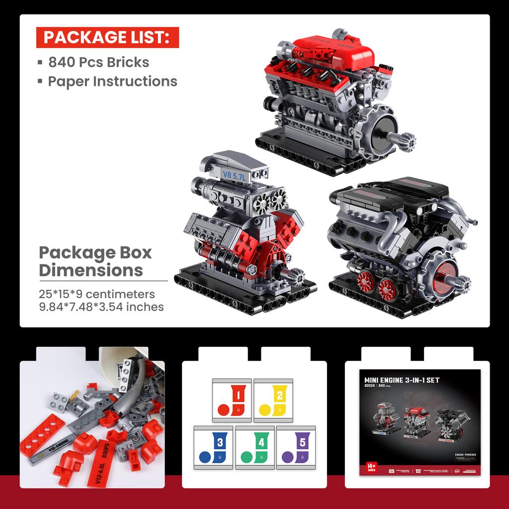 711Pcs Sports Car Engine 3-In-1 Building Blocks Toys Set, Creative Home Decor, Engine Model Assembly Toy, Kids Birthday Gift