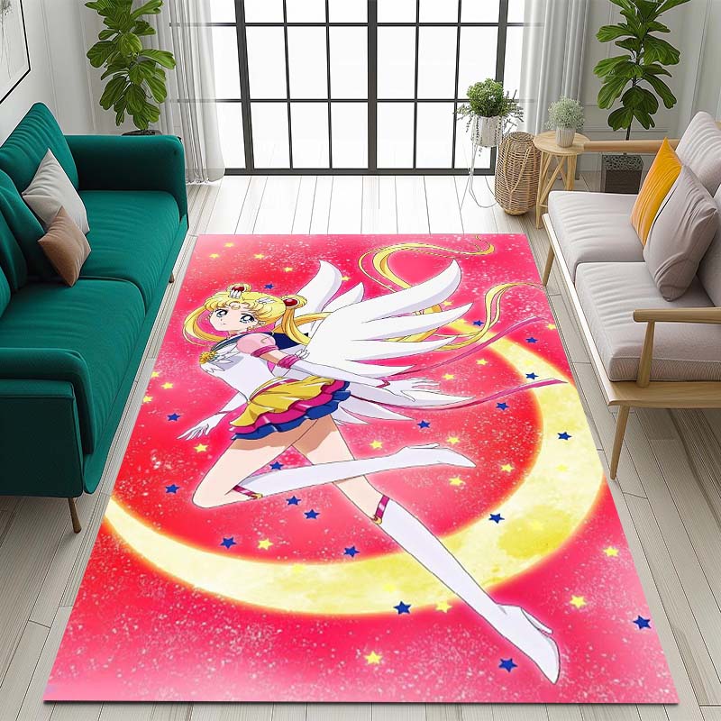 3DPretty Guardian Sailor Moon Pattern Rug, Non-slip Floor Mat, Suitable for Children's Playrooms, Bedrooms, Crawling Mats, Stain