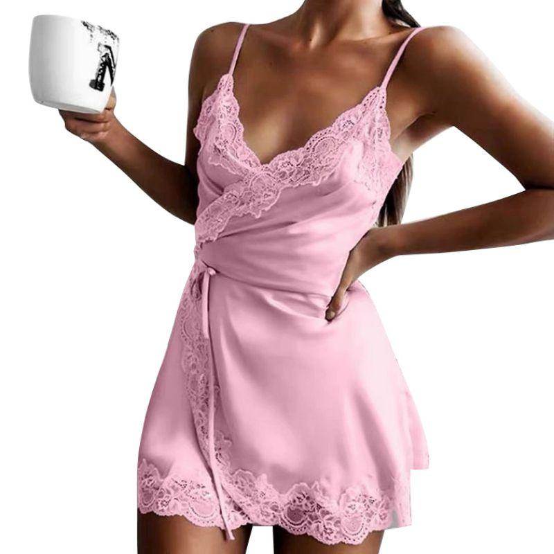 Women Lace Spaghetti Nightgown V-neck Robe