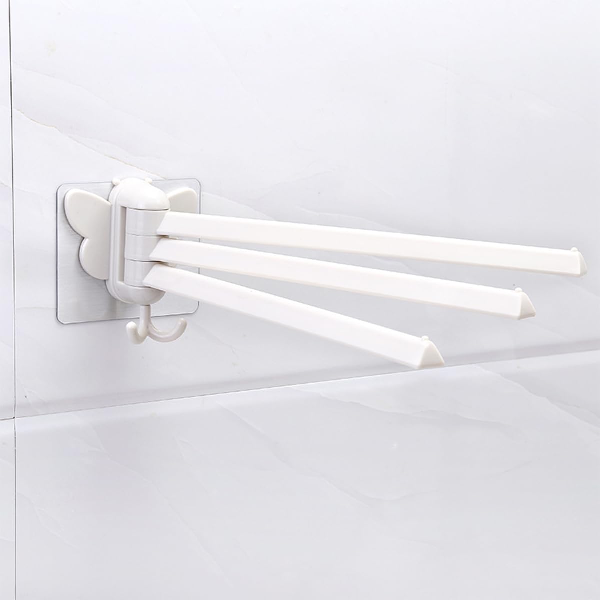

NUZAMAS Rotating Towel Bar, 180° Rotating Towel Rack with Hooks, Wall-Mounted Towel Holder with 3-Arm Adhesive Tower Hanger for Bathroom and Kitchen