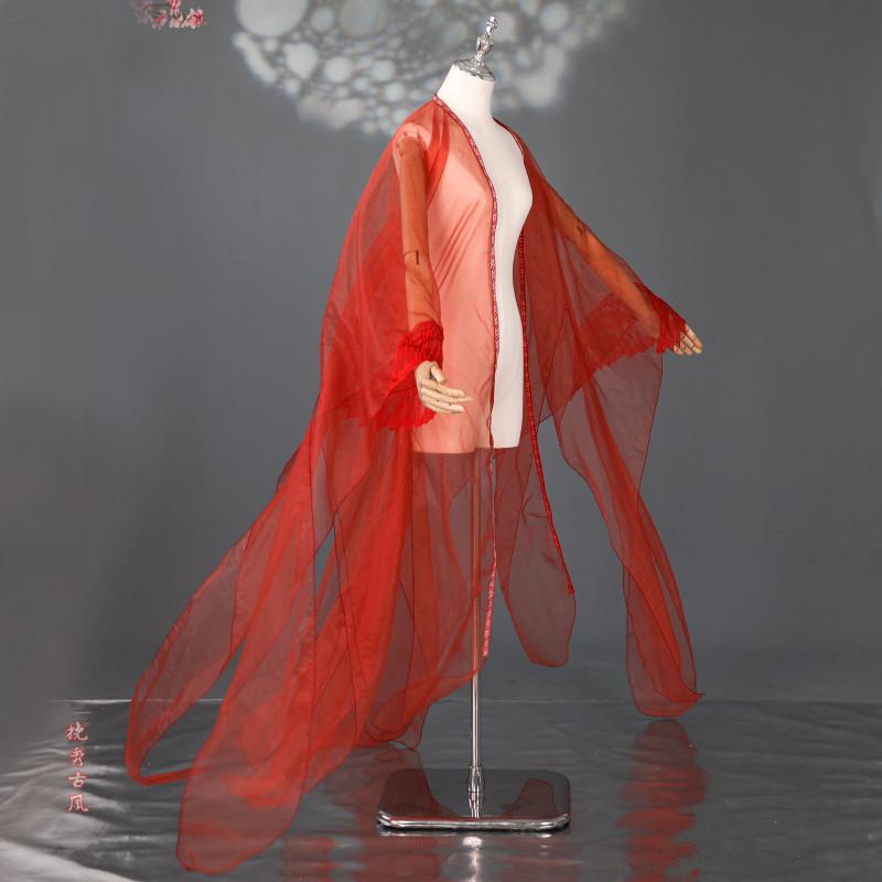 Sheer Tulle Long Cape With Butterfly Lace Cuffs Open Front Flowy Wrap Shawl For Hanfu Cosplay Wedding Photoshoot Outfit
