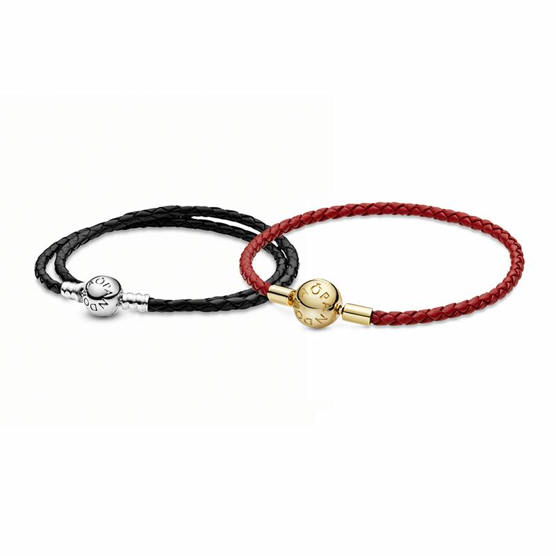 Pandora Moments woven leather bracelet, same-sex couple model, black/red ZT-0006 чёрный