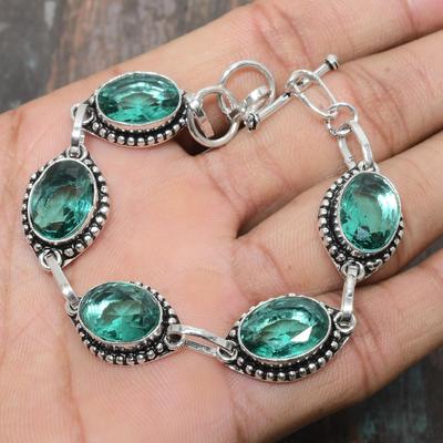 Aqua-Apatit-Edelstein, handgefertigter Schmuck, 925er-Sterlingsilber-Armband für Frauen