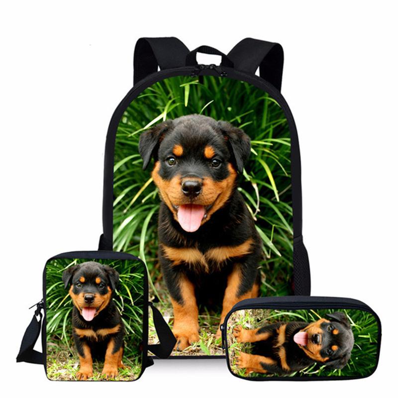 Classique Populaire Nouveauté Chien Impression 3D 3 pièces/Ensemble élève Sacs d'école Sac à dos pour ordinateur portable Sac à dos Sac à bandoulière incliné Trousse