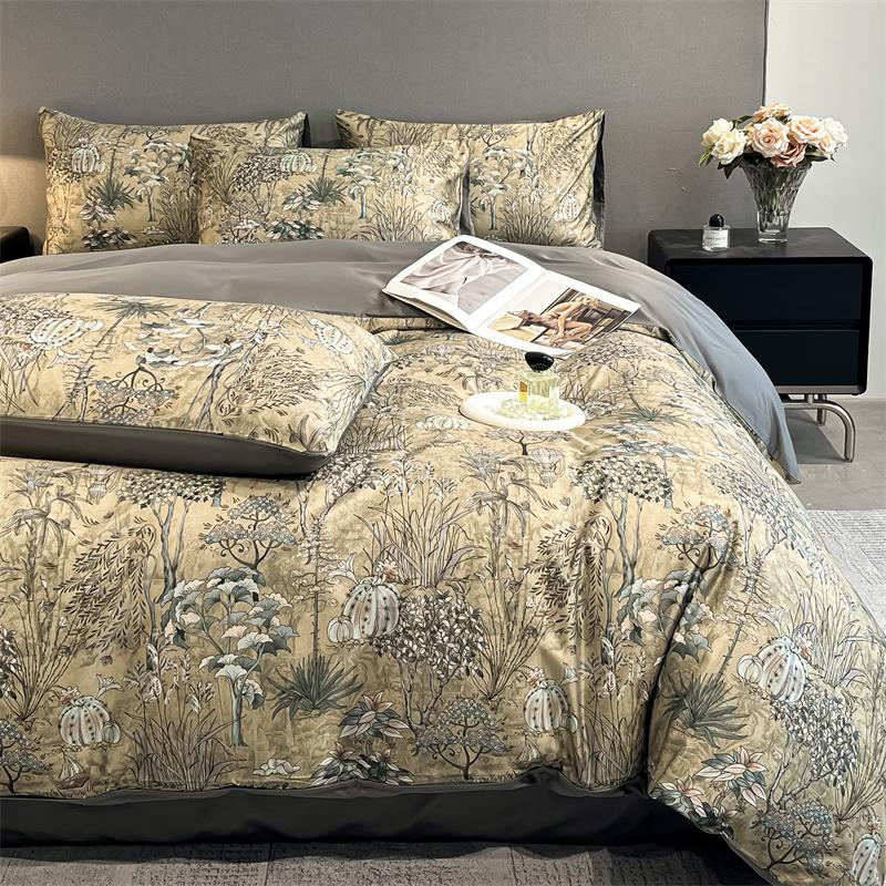 Flower Printed Duvet Cover Set Satin Silk Bed Cover Sets for Summer Queen/King Size Silky Plumones De Cama Coolling Bedding Set