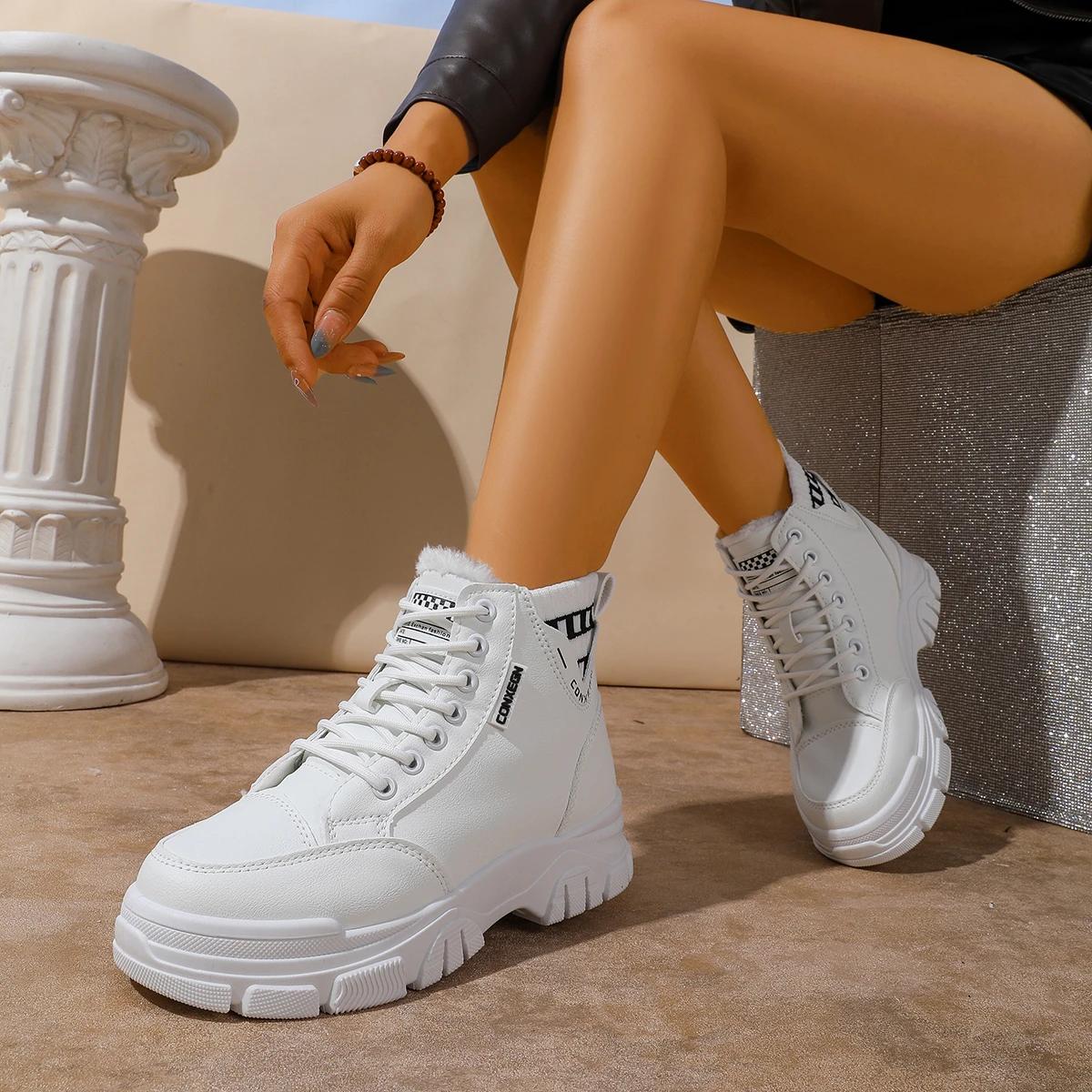 

Women Boots Warm Plus High Top Cotton Shoes Platform Sports Shoes Winter Fashion Waterproof Boots Height Increased Snow Boots 35