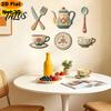 Peel Stick Dining Room Decor 7Pcs 2D Flat Kitchen Wooden Wall Decor, Retro Teapot Tableware Themed Easy to Apply Art, Self‑Adhesive Plaques for Home